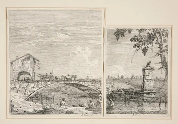 Le Chariot passant sur un pont [et] Le Petit Monument (sous un arbre), de la série Vedute
