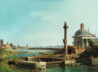 Une écluse, une colonne et une église près d