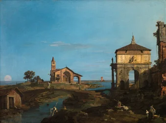 Une île dans la lagune avec une porte et une église
