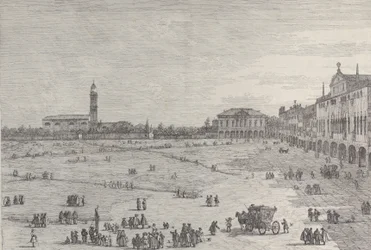 Prà della Valle : la moitié droite de la place de Prà della Valle à Padoue, avec le Col...