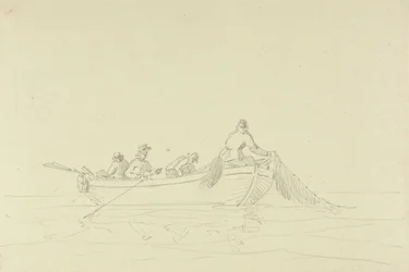 Croquis de pêcheurs dans un bateau