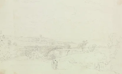 Paysage esquissé avec château au loin