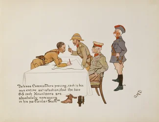 Les commandants de la défense prouvant que les deux obusiers de 6,3 pouces sont absolument nécessaires dans leur section particulière, de The Leaguer of Ladysmith, 1900