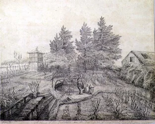 Vue des jardins de Napoléon Ier du côté est de Longwood House