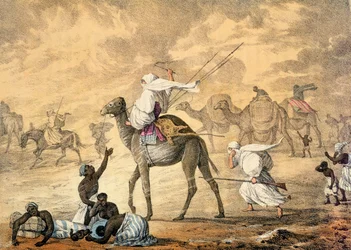 Un vent de sable sur le désert, extrait de "Narrative of Travels in Northern Africa in the Years 1818-19 and 1820", gravé par Denis Dighton (1792-1827) publié en 1821 (lithographie en couleur)