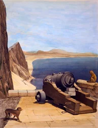 La Batterie Méditerranéenne, Gibraltar, gravure par TC Dibdin, de Select Views of the Rock and Fortress of Gibraltar, publié en 1846