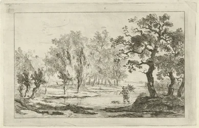Paysage fluvial avec un ramasseur de bois