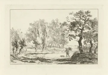 Paysage fluvial avec un ramasseur de bois