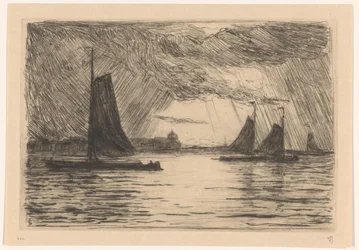 Vue sur la Meuse à Dordrecht le soir