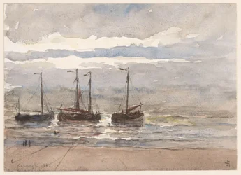 Bateaux de pêche sur la plage de Katwijk à marée montante