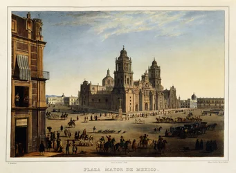 Plaza Mayor, Mexique, c.1839 (lithographie en couleur)