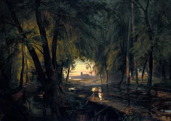 Chemin forestier avec vue sur une église / Chemin forestier près de Spandau