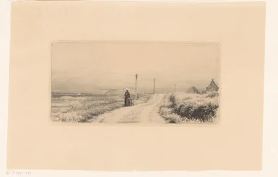 Chemin de campagne avec dame et enfant marchant
