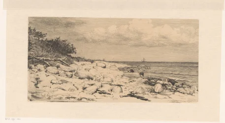 Plage avec des galets, au bord de la mer