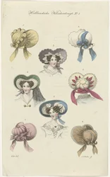 Huit chapeaux de dames différents