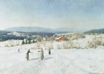 Paysage avec skieurs