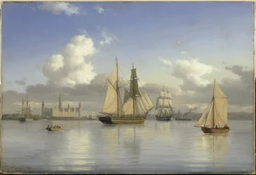 Navires à voile au large du château de Kronborg, Suède