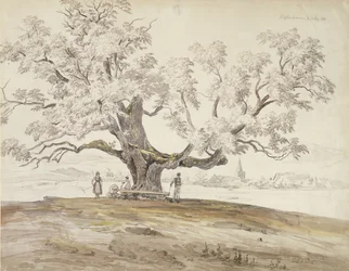 Vue de Wolfershausen bei Meiningen avec un vieux chêne, 1844