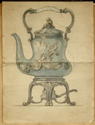 Une bouilloire en argent et son support, Maison de Carl Fabergé
