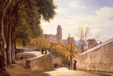 Vue de Viale Trinità dei Monti avec la Fontaine de la Villa Médicis, vue de la Via di San Sebastianello, Rome