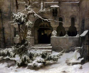 Jardin du monastère sous la neige