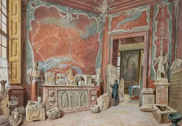 Le cabinet de marbre avec les antiquités