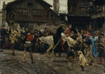 Entrée ignominieuse de Peder Sunnanvader et Maître Knut à Stockholm en 1526, 1879