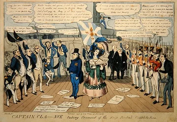 Le capitaine Cla--nce prenant le commandement du navire, British Constitution, publié par S.W. Flores