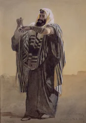 Un berger de Jérusalem enroulant les phylactères pour la main, 1895