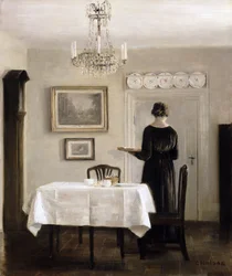 Intérieur avec dame portant un plateau, c.1905