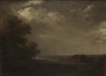 Paysage avec maisons et bétail