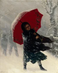 Enfants dans la tempête de neige