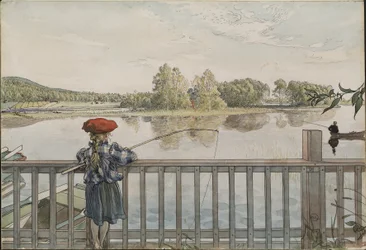 Lisbeth à la pêche. Extrait de Un foyer (26 aquarelles)