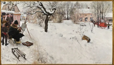 Peintre en plein air. Motif hivernal depuis le 145 Åsögatan, Stockholm