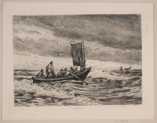 Bateau de pêche dans les vagues