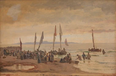 Pêcheurs revenant accueillis sur la plage de Hornbæk
