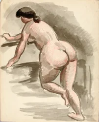 Femme nue appuyée sur le genou gauche