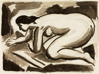 Femme nue sur les mains et les genoux