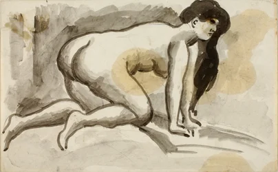 Femme nue sur les mains et les genoux