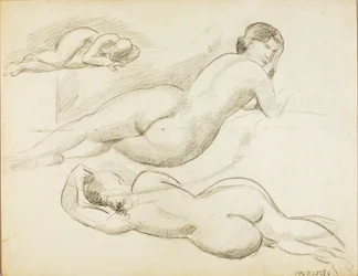 Groupe de trois nus féminins couchés