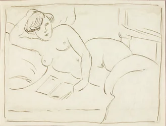 Nu féminin couché avec livre