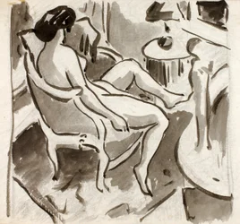 Nu féminin assis, vue latérale