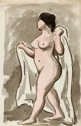 Nu féminin debout avec drapé