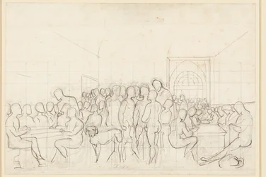 Première ébauche du portrait de groupe des artistes allemands à Rome, représentés sous forme de personnages nus