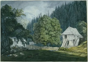 Moulin à scies dans la vallée de Beuern (feuille 8 du carnet de croquis