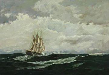 Paysage marin avec navire de guerre en haute mer