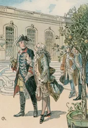 Frédéric le Grand (1712-1786) en conversation avec le philosophe français, Voltaire (1694-1778)