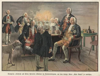 Le prince héritier Frédéric et le prince Henri de Prusse souhaitant bonne nuit à leur père, le roi