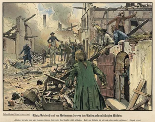 Frédéric le Grand visitant les ruines de la ville brûlée de Kustrin