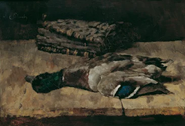 Nature morte avec canard sauvage et sac de chasse I